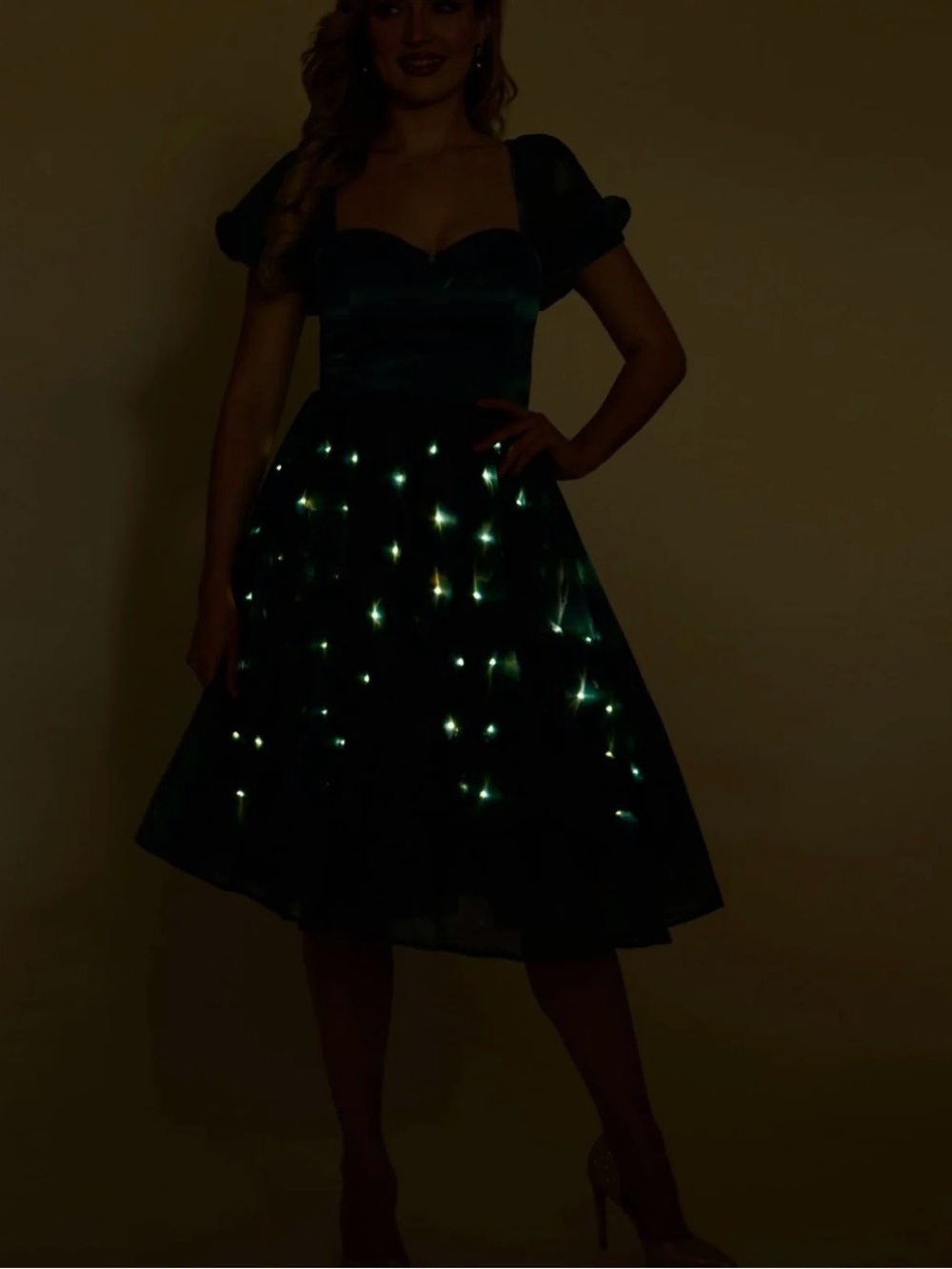 NWT Unique Vintage Disney Fantasia Light Up Fairies Swing Dress XL Teal - Picture 2 of 6